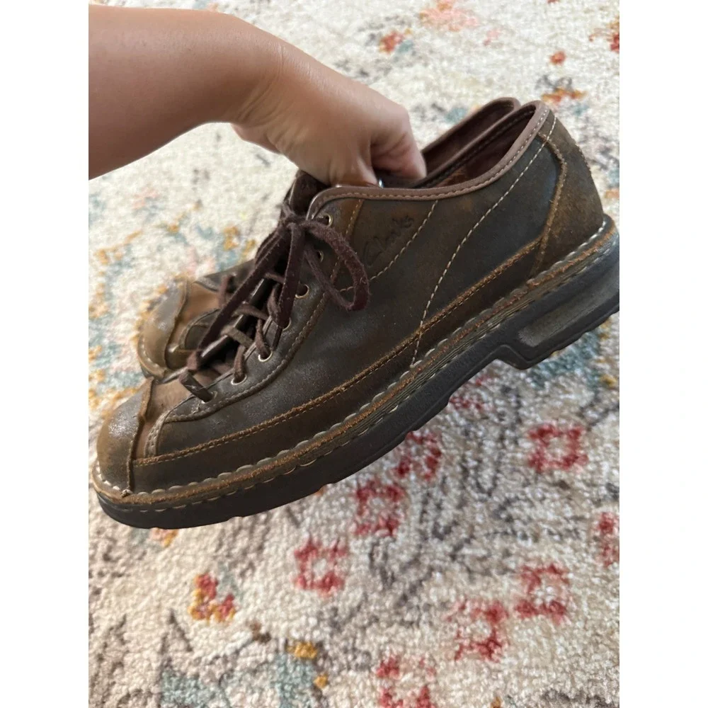 Clarks Active Air Mens‎ Brown Leather Lace Up Oxford Shoes Distressed Stitched